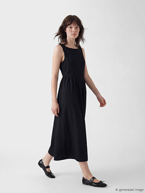 XSIDE U Yaka Büzgülü Belden Oturtmalı Poplin Elbise - S6LJ59Z8-CVL