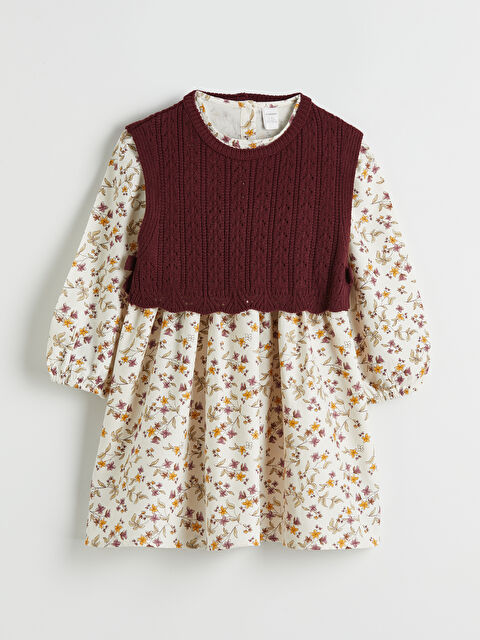 LCW Kids Çiçekli Kız Çocuk Elbise ve Süveter - S6LJ60Z1-LRA