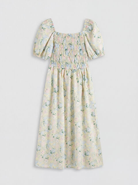 XSIDE Kare Yaka Çiçekli Balon Kollu Poplin Elbise - S6LJ61Z8-LRF