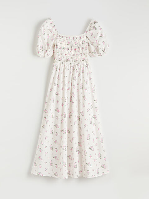 XSIDE Kayık Yaka Çiçekli Balon Kollu Poplin Elbise - S6LJ61Z8-LT4