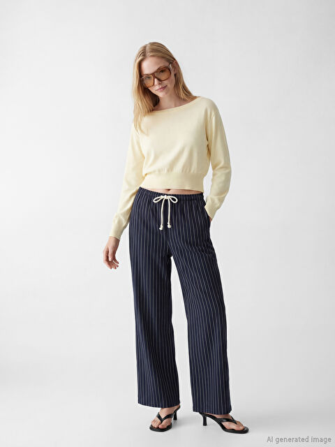 XSIDE Çizgili Keten Karışımlı Kadın Pantolon