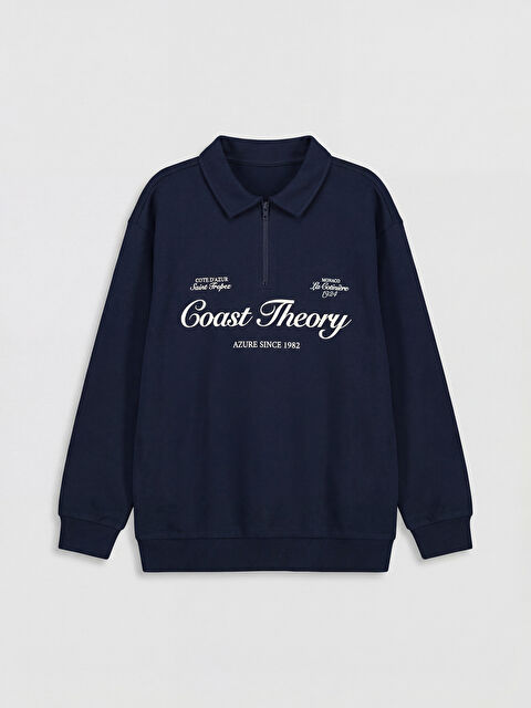 LCW Kids Polo Yaka Baskılı Erkek Çocuk Sweatshirt - S6LJ86Z4-DWP