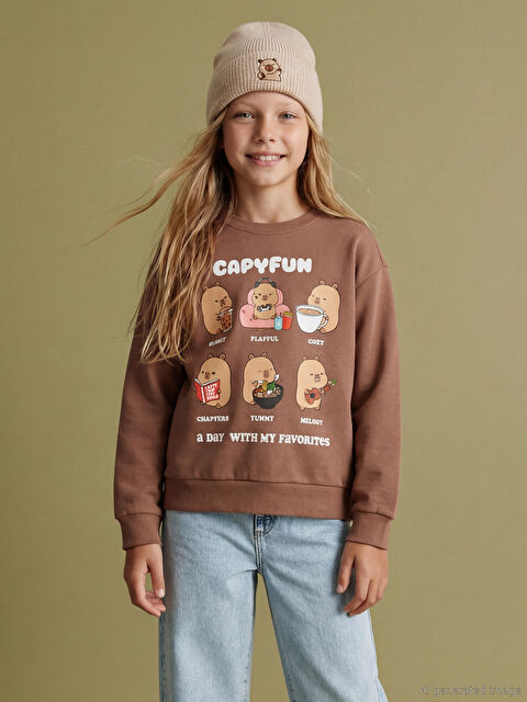 LCW Kids Capyfun Baskılı Kız Çocuk Kalın Sweatshirt - S6LJ99Z4-H31