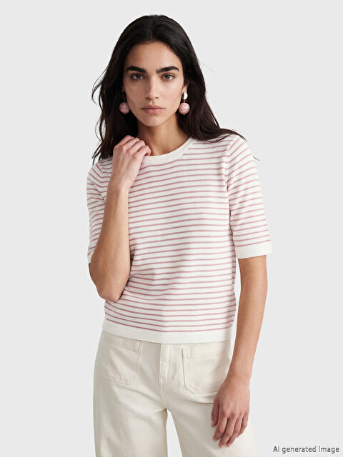 LCW Vision سترة تريكو مخططة بياقة دائرية للنساء - S6LK01Z8-LHK