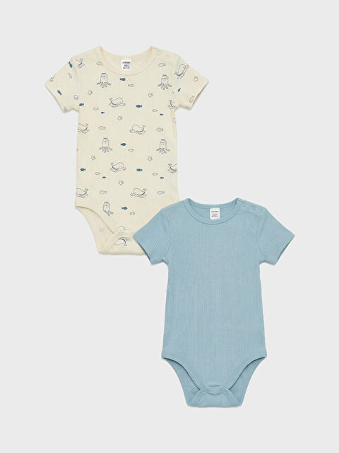 LCW baby Bisiklet Yaka Erkek Bebek Çıtçıtlı Body 2'li - S6LK54Z1-LRA