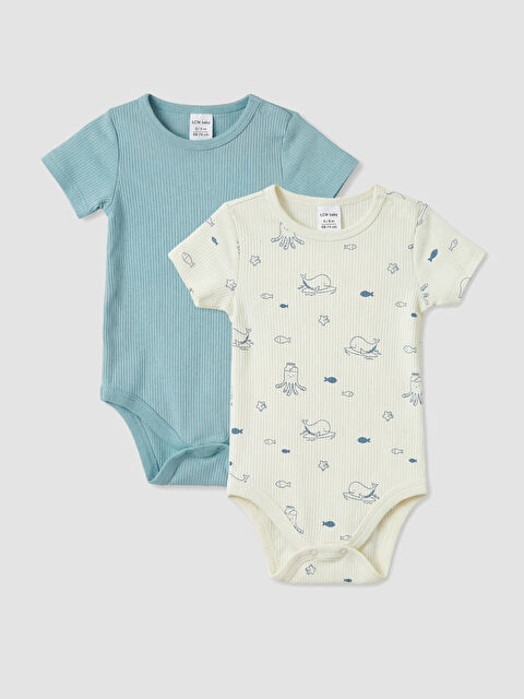 LCW baby Bisiklet Yaka Erkek Bebek Çıtçıtlı Body 2'li - S6LK54Z1-LRA