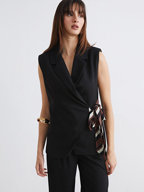 Soulife Kruvaze Yaka Fular Bağlamalı Kadın Klasik Yelek - S6LK55Z8-CVL