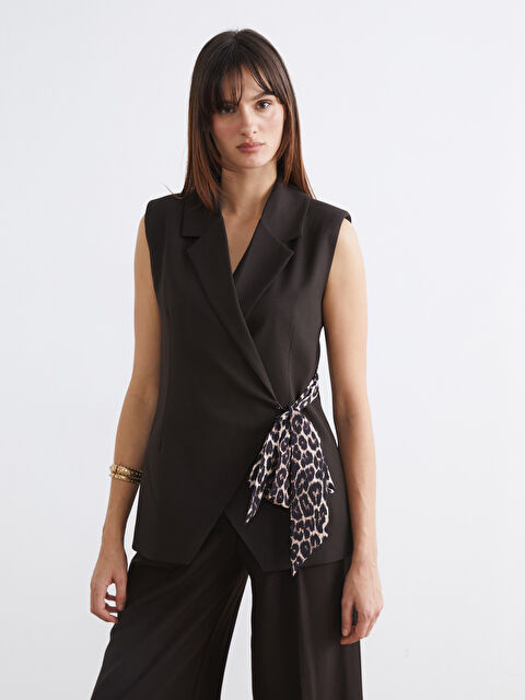 Soulife Kruvaze Yaka Fular Bağlamalı Kadın Klasik Yelek - S6LK55Z8-J0W