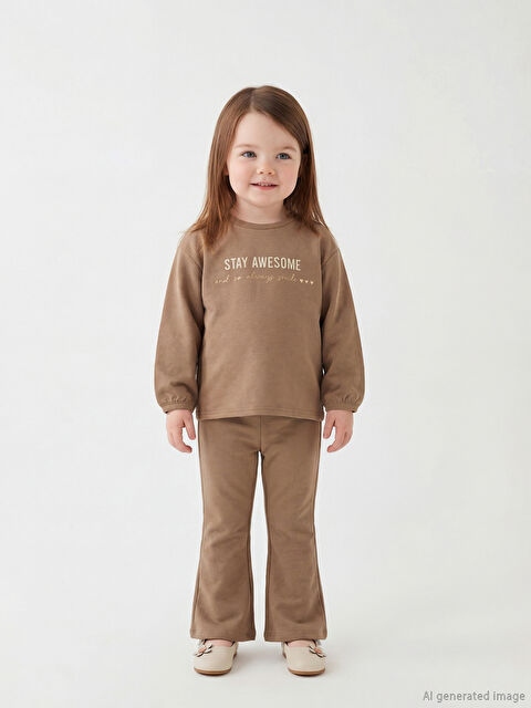 LCW baby Bisiklet Yaka Baskılı Kız Bebek Sweatshirt ve Tayt - S6LK59Z1-QZS