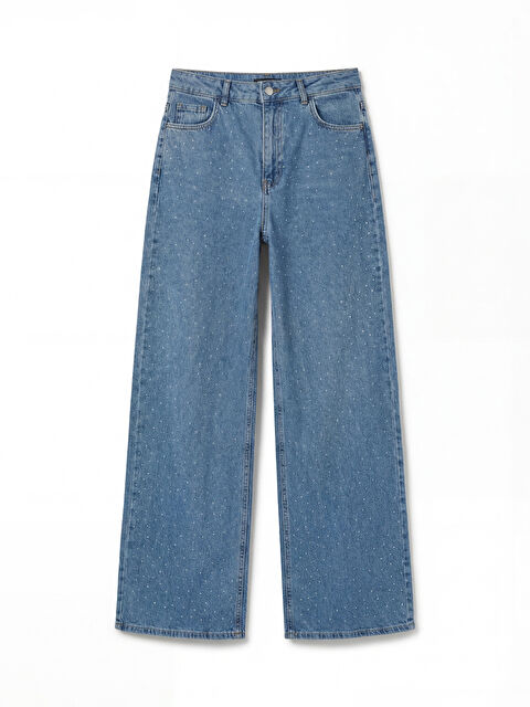 LCW Comfort Wideleg Taşlı Kadın Jean Pantolon - S6LK63Z8-507