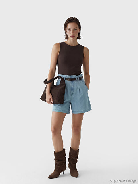 LCWAIKIKI Classic Short en jean avec ceinture, coupe ample