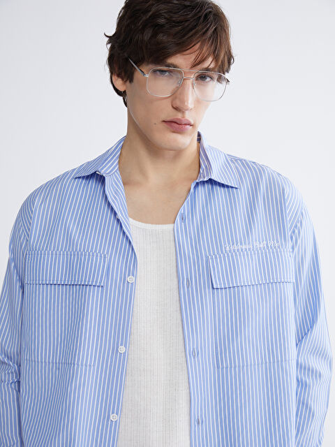 XSIDE Loose Fit Çizgili Erkek Gömlek - S6LK84Z8-LEN