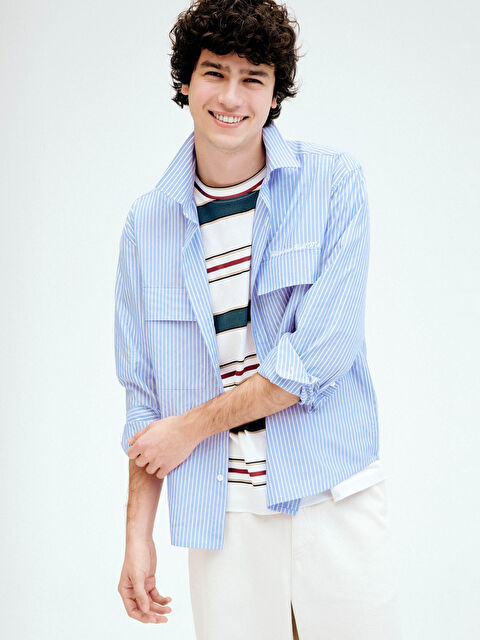 XSIDE Loose Fit Çizgili Erkek Gömlek - S6LK84Z8-LEN
