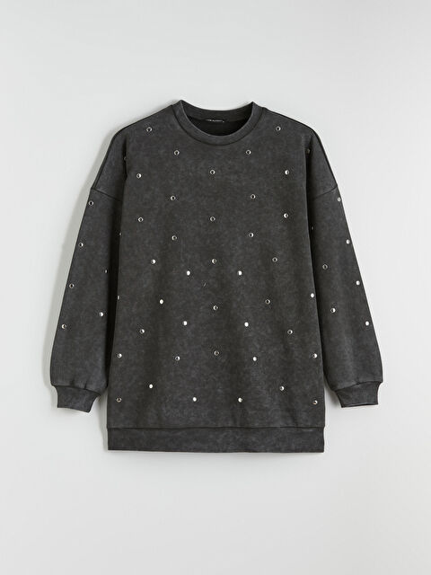 LCW Modest Taşlı Oversize Kadın Kalın Sweatshirt Tunik - S6LK85Z8-1UY