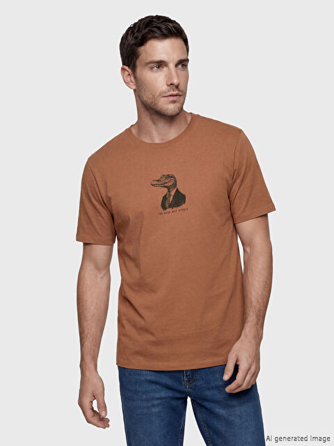 LC WAIKIKI Bisiklet Yaka Baskılı Erkek Tişört - S6LK89Z8-V9S