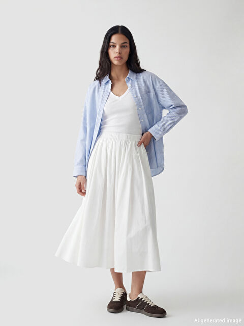 XSIDE Beli Lastikli Poplin Kloş Etek - S6LL00Z8-Q6K