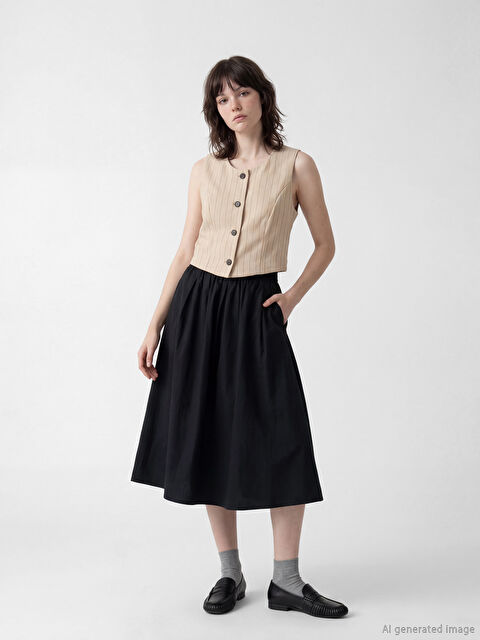 XSIDE Beli Lastikli Poplin Kloş Etek - S6LL00Z8-CVL