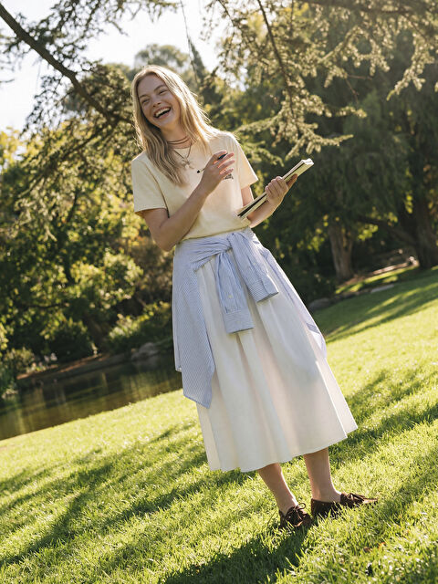 XSIDE Beli Lastikli Poplin Kloş Etek - S6LL00Z8-Q6K