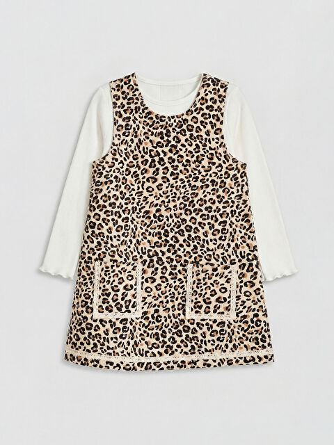 LCW Kids Leopar Desenli Kız Çocuk Salopet Elbise ve Tişört - S6LL48Z1-LQA