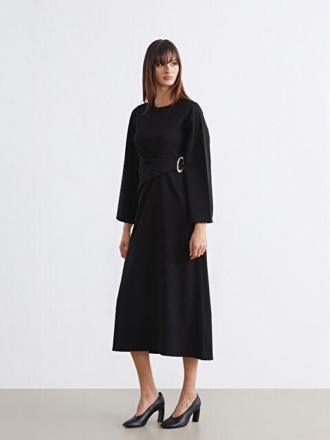 Soulife Bisiklet Yaka Metal Tokalı Büzgülü Elbise - S6LL62Z8-CVL