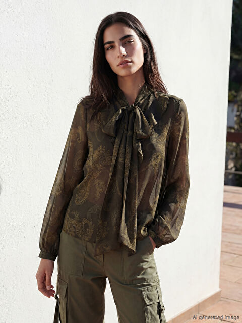 LCW STUDIO Fular Yaka Desenli Şifon Bluz