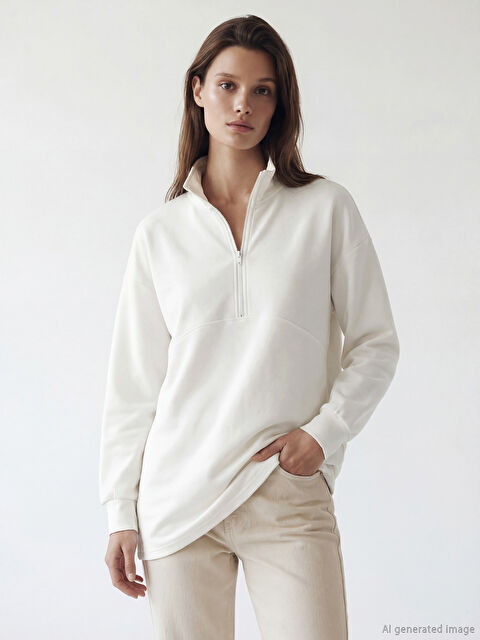 LCW Modest Dik Yaka Soft Touch Kadın Sweatshirt Tunik - S6LM16Z8-R9J