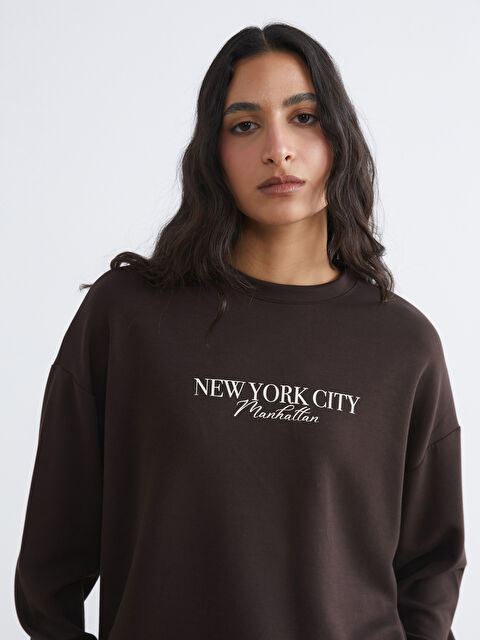 LCW Modest NYC Baskılı Soft Touch Kadın Sweatshirt Tunik - S6LM18Z8-HMK