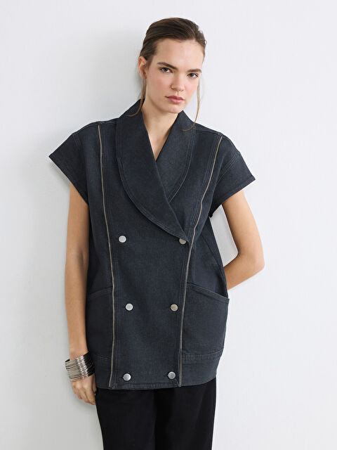 Natuvera Kruvaze Yaka Kadın Jean Yelek - S6LM55Z8-ZKK