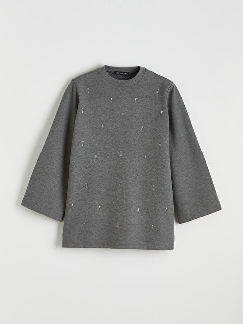 LCW Modest Bisiklet Yaka Taşlı Kadın Sweatshirt Tunik - S6LM71Z8-CWN