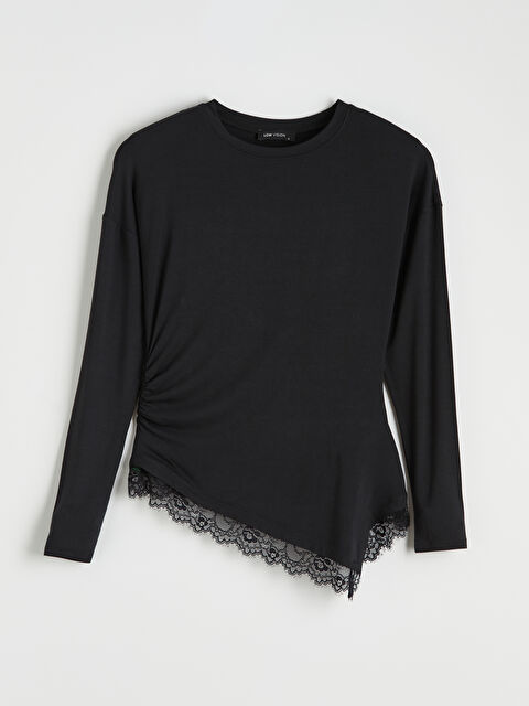 LCW Vision Bisiklet Yaka Dantel Detaylı Büzgülü Bluz	 - S6LM78Z8-CVL