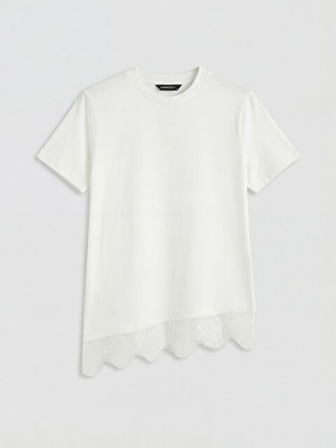 LCW Modest Dantel Detaylı Asimetrik Kesim Kadın Tişört - S6LM90Z8-R9J