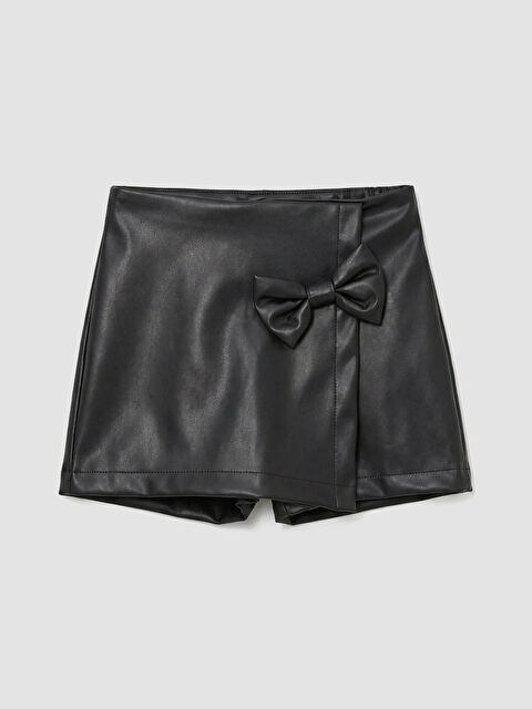 LCW Kids Beli Lastikli Kız Çocuk Deri Görünümlü Şort Etek - S6LM97Z1-CVL