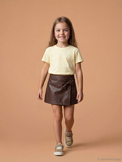 LCW Kids Kız Çocuk Deri Görünümlü Şort Etek