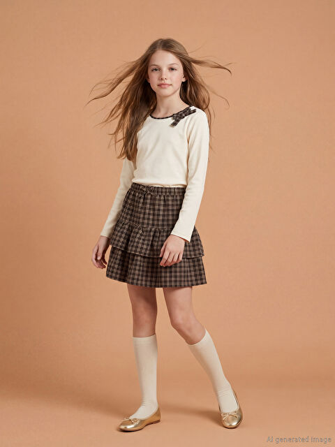 LCW Kids Beli Lastikli Ekose Katkat Kız Çocuk Şort Etek - S6LN00Z4-LLM