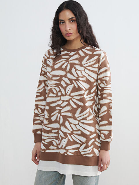 LCW Modest Bisiklet Yaka Desenli Kadın Sweatshirt Tunik - S6LN04Z8-LQX