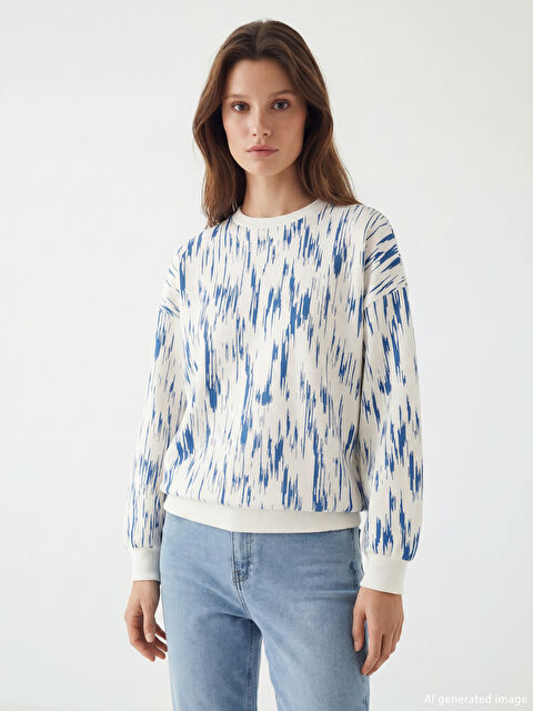 LCW Modest Bisiklet Yaka Desenli Kadın Sweatshirt Tunik	 - S6LN05Z8-LQQ