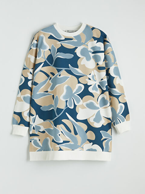 LCW Modest Bisiklet Yaka Desenli Kadın Sweatshirt Tunik	 - S6LN05Z8-F9C