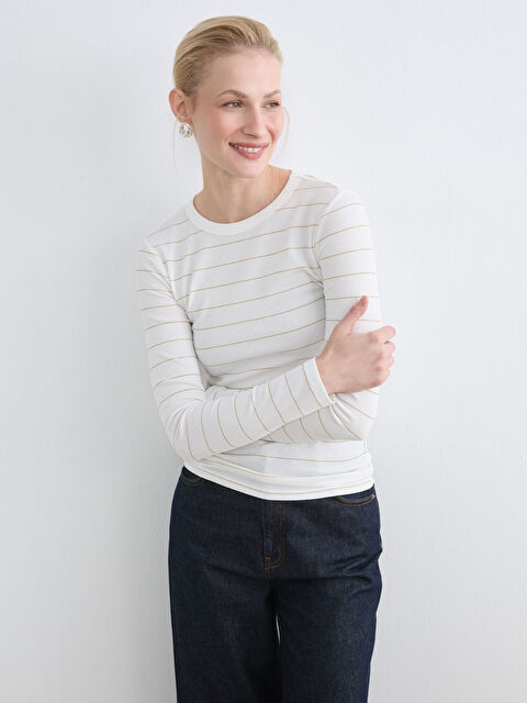 LCWAIKIKI Classic Bisiklet Yaka Çizgili Kadın Body - S6LN17Z8-LFC