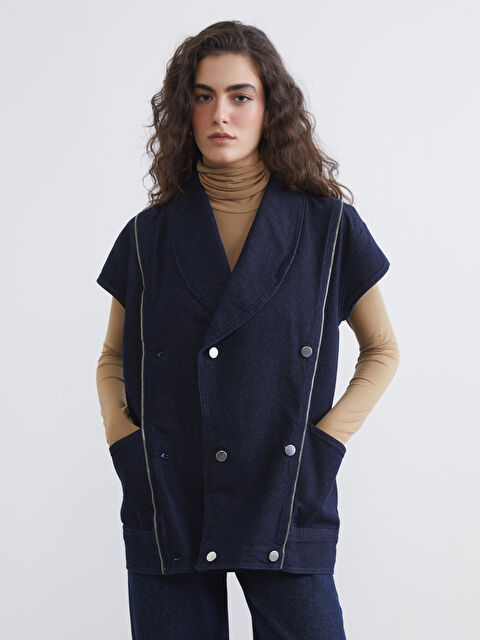 Natuvera Kruvaze Yaka Kadın Jean Yelek - S6LN37Z8-YZA