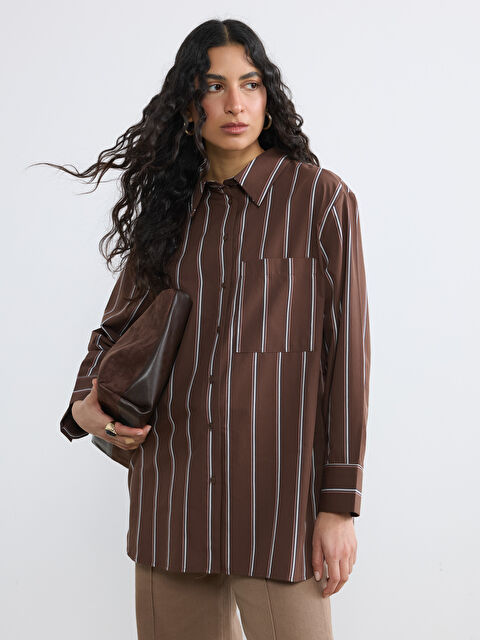 LCW Modest Çizgili Poplin Kadın Gömlek Tunik - S6LN45Z8-LEW