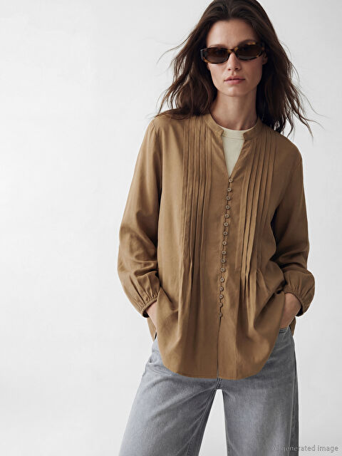 LCW Modest Kaçık Yaka Pileli Bluz - S6LN54Z8-ENE