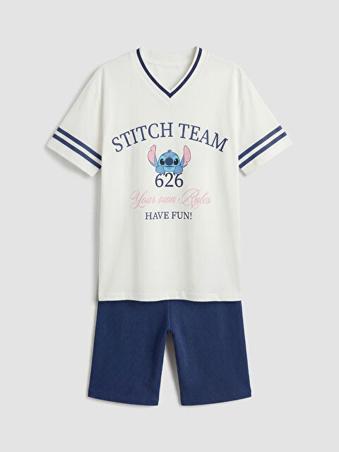 LCW Kids Stitch Baskılı Kız Çocuk Tişört ve Şort - S6LO34Z4-R9J