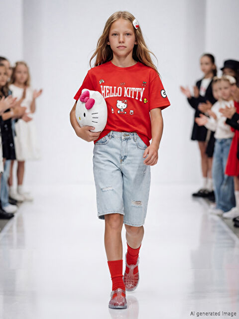 LCW Kids Bisiklet Yaka Hello Kitty Baskılı Kız Çocuk Tişört