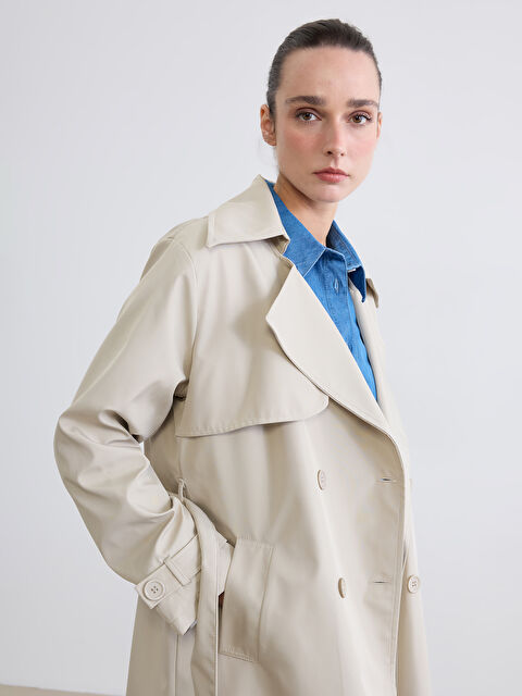 LC WAIKIKI Kruvaze Yaka Kuşaklı Kadın Trençkot - S6LO54Z8-FPT