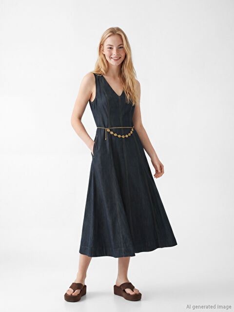 XSIDE V Yaka A Kesim Jean Elbise