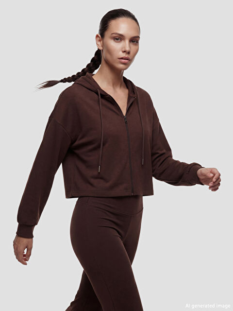 KOOR SPORT Kapüşonlu Soft Touch Kadın Fermuarlı Sweatshirt - S6LO95Z8-HDW