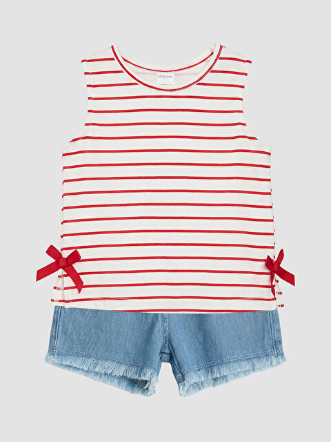 LCW baby Çizgili Kız Bebek Şortlu Takım