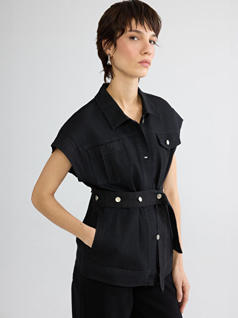 Natuvera Gömlek Yaka Kemerli Kadın Jean Yelek - S6LQ66Z8-J0F