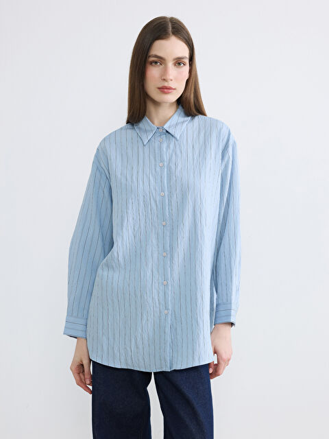 LCW Modest Çizgili Kadın Gömlek Tunik - S6LR27Z8-LEN