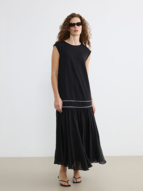 LCWAIKIKI Classic Bisiklet Yaka Şerit Detaylı Pileli Elbise - S6LR41Z8-CVL